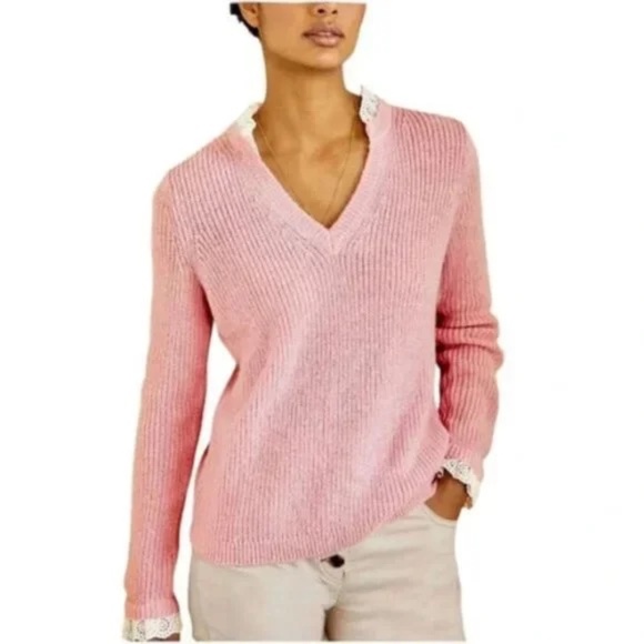 Boden Light Pink Lace Trim Ribbed Knit Sweater - Picture 5 of 5